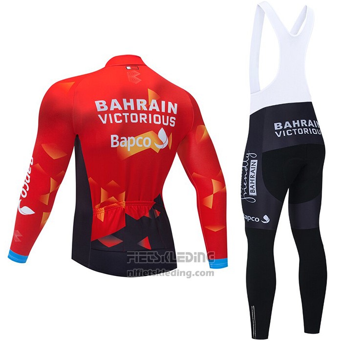 2021 Fietskleding Bahrain Victorious Rood Lange Mouwen en Koersbroek